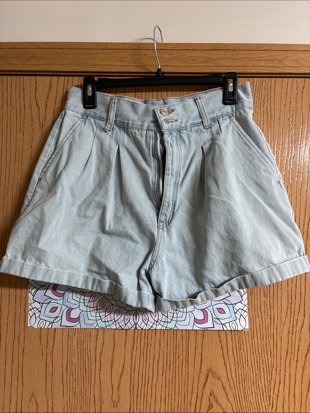 Forever 21 Light Blue High-Waist Pleated Denim Shorts